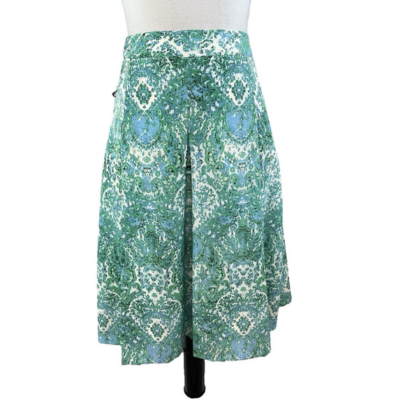 The Limited Skirt size 14 Blue Green Paisley Boho Knee A Line Pleated Modest - Picture 1 of 7